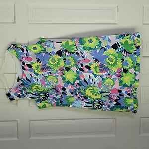 Talbots womens floral Multicolor print sleeveless midi dress ruffled hem sz 16p